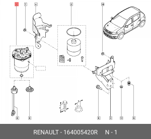Фильтр топливный RENAULT Duster II/Kaptur mot.1,5DCI 1640 054 20R 164005420R RENAULT