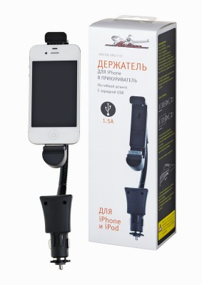 Держатель телефона в прикуриватель для iPhone (1-4) 1 USB 12V AIRLINE AMS-F-03 AIRLINE