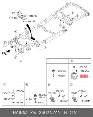 Опора двигателя KIA Mohave (07-) (3.0 TCI) левая OE 218122J000 HYUNDAI KIA