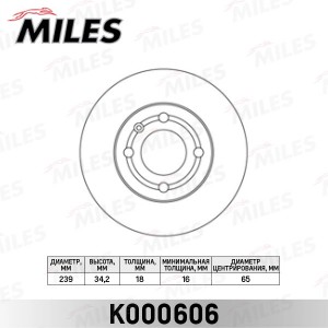 Диск тормозной передний VW LUPO 98-05/POLO 94-01 (TRW DF2780) K000606 K000606 MILES