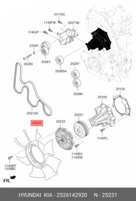 Крыльчатка HYUNDAI Porter 2,Starex H-1 дв.D4CB KIA Bongo 3 (06-) вентилятора OE 2526142920 HYUNDAI KIA
