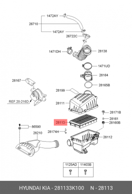 Фильтр воздушный HYUNDAI Sonata NF (04-),Grandeur (06-) OE 281133K100 HYUNDAI KIA