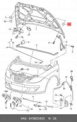 Отбойник SKODA Fabia (00-) капота OE 6Y0 823 433 VAG