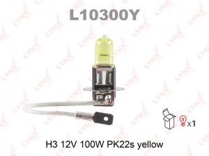 Лампа галогеновая [H3 12V 100W PK22S YELLOW] L10300Y LYNXAUTO