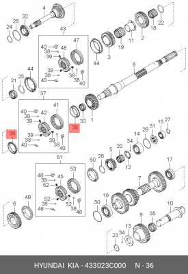 Кольцо HYUNDAI HD35 (17-),Porter 2 синхронизатора 1-2 передачи OE 433023C000 HYUNDAI KIA