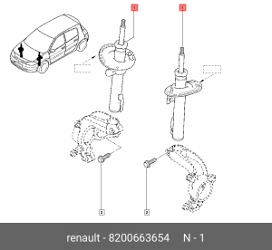 Амортизатор RENAULT Megane передний левый/правый OE 8200663654 RENAULT
