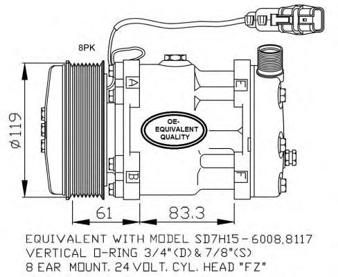 компрессор кондиционера! 24V d119 8пазов\ MAN TGA/TGX/TGS D0836-2876 02> 32706 NRF