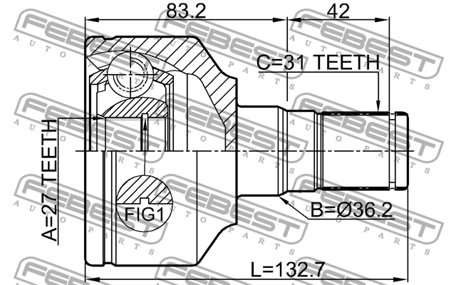 ШРУС внутренний левый ПОДХОДИТ ДЛЯ VOLVO V70 III 2008-2016 2711-XC70LH 2711-XC70LH FEBEST