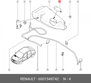 Крышка бачка омывателя RENAULT Logan стекла ветрового OE 6001548742 RENAULT