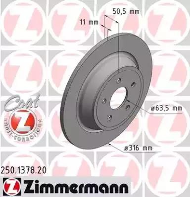 диск тормозной !задн. 316x11/51-5x108 \ Ford Mondeo 1.0-2.0i/TDCi 14> 250.1378.20 ZIMMERMANN
