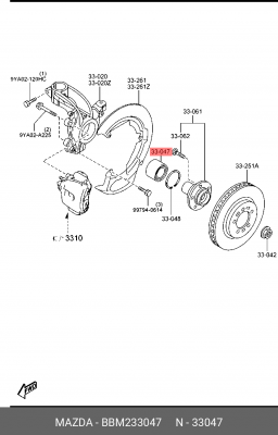 Подшипник ступицы MAZDA 3 (03-) передней OE BBM2-33-047 MAZDA