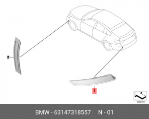 63147318557 Отражатель Л Зд ! \BMW 5' F07 GT LCI 63 14 7 318 557 BMW