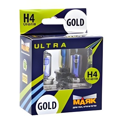 Лампа галогенная H4 12V 60/55W "Маяк" Gold УЛЬТРА NEW (+60%) (2 шт.) 82420G+60NEW MAYAK