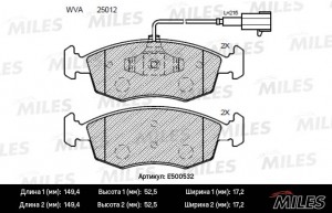 Колодки тормозные передние (Смесь CERAMIC серия PRO) FIAT 500 09-/PUNTO 09-12 (T E500532 MILES