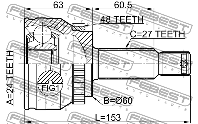 ШРУС наружный задний 24x60x27 KIA SPORTAGE 04 2006- 2210-SPRA48 2210SPRA48 FEBEST