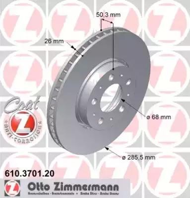 диск тормозной !перед. 286x26/50-5x108 \ Volvo C70-V70 2.0-2.5TDi 98> 610.3701.20 ZIMMERMANN
