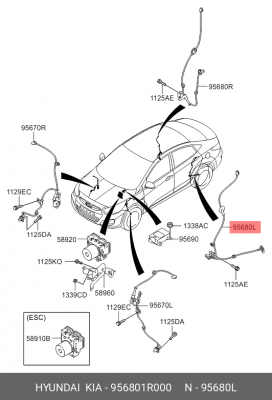 Датчик ABS левый 956801R000 HYUNDAI KIA