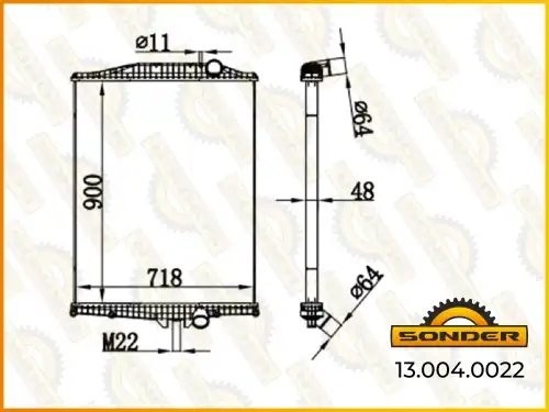 Радиатор (без рамки) Volvo FH/FM12 250-380 HP (93-) 900*699*48 (алюминий) (узкий 130040022 SONDER