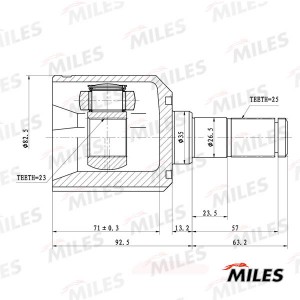 ШРУС внут. Hyundai Elantra 00-06 1.6 пер./Santa Fe 10-20/Ka Sorento 10-15 задний GA10104 MILES