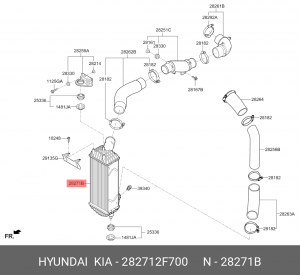 Охладитель HYUNDAI Santa Fe (12-) (2.0/2.2 CRDI) наддувного воздуха OE 282712F700 HYUNDAI KIA