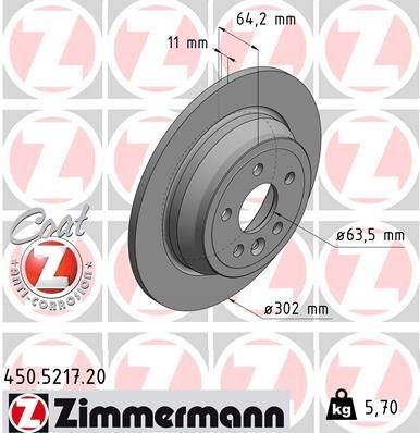 диск тормозной !задн. 302x11/64-5x108 \ Volvo S60/S80/V60/V70/XC70 1.6-4.4/1.6D/ 450521720 ZIMMERMANN