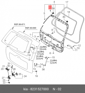 Пистон HYUNDAI Sonata 5,Accent подкрылка OE 8231527000 HYUNDAI KIA