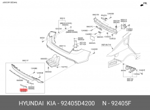Катафот KIA Optima (16-) бампера заднего левый (SILVER PAINT) OE 92405D4200 HYUNDAI KIA