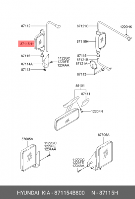 Зеркало боковое HYUNDAI Porter левое OE 871154B800 HYUNDAI KIA