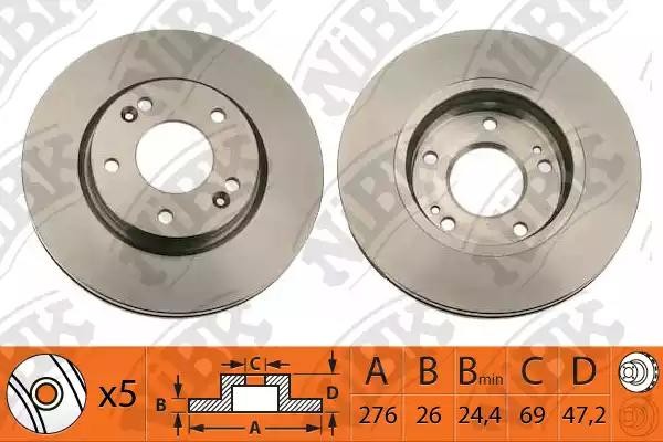 Диск тормозной HYUNDAI Santa Fe (00-) (2WD),Trajet (00-) передний (1шт.) NIBK RN1178 NIBK