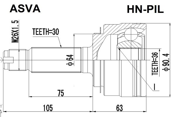 ШРУС НАРУЖНЫЙ 36x64x30 (10013160/040720/0337272/10, Китай) HN-PIL ASVA