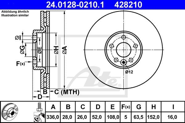 24.0128-0210.1 диск тормозной передний!\ Volvo S80 II/V70 III/XC70 II 2.0-4.4/2. 24.0128-0210.1 ATE