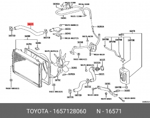 патрубок системы охлаждения!\ Toyota RAV4 2.0/2.4 00-05 16571-28060 TOYOTA