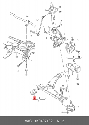 Сайлентблок VW AUDI рычага переднего нижнего OE 1K0 407 182 VAG