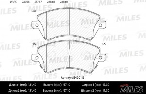 Колодки тормозные передние (без датчика + болты) (Смесь Low-Metallic) TOYOTA COR E400112 MILES