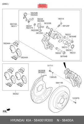 Суппорт HYUNDAI Solaris (11-) KIA Rio (11-) задний правый (с колодками) OE 584001R300 HYUNDAI KIA