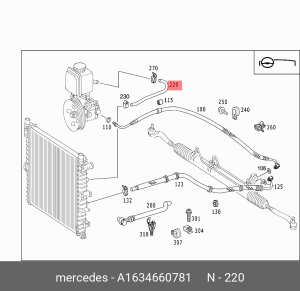 Шланг MERCEDES ML (W163) радиатора масляного OE A1634660781 MERCEDES BENZ