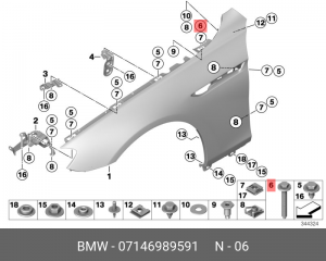 Болт с шестигранной головкой !M6x52-10.9 \BMW 1' E81, E82, E87, LCI, E88, 3' E90 07 14 6 989 591 BMW