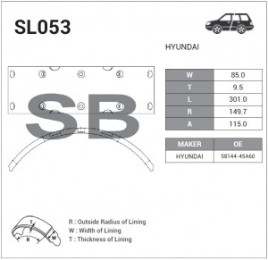 Накладка тормозной колодки HYUNDAI HD65,72,County (шир.85мм,10 отверстий) (1шт.) SL053 SANGSIN