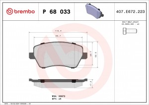 Колодки тормозные Lada Vesta OE 410608481R P68033 P68033 BREMBO