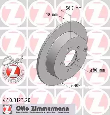 диск тормозной !задн. 302x10/59-5x114 \ Mitsubishi Lancer/Outlander 2.0/2.4/3.0/ 440.3123.20 ZIMMERMANN
