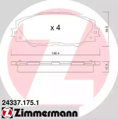колодки дисковые !перед. 146x57x18 \ Toyota RAV IV 2.0VVT-i/2.2D-4D 06> 243371751 ZIMMERMANN