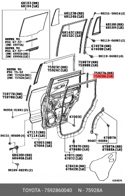 уплотнитель задней двери левой!\ Toyota 75928-60040 TOYOTA