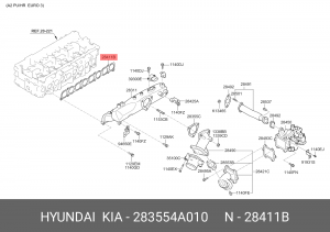 Прокладка коллектора HYUNDAI Porter 2 (12-) KIA Bongo 3 (12-) (2.5-A2) впускного 283554A010 HYUNDAI KIA
