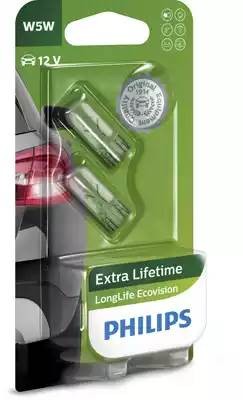 Лампа 12V W5W T10W W2.1x9.5d блистер (2шт.) Long Life Eco Vision PHILIPS 12961LLECOB2 PHILIPS