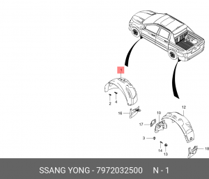 Подкрылок SSANGYONG Actyon Sports (12-) передний правый OE 7972032500 SSANG YONG