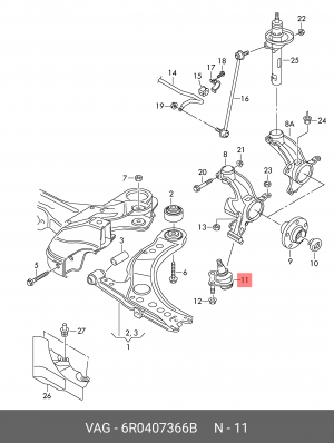 Опора шаровая VW Polo AUDI A1(11-) SEAT Ibiza (13-) правая OE 6R0 407 366 B VAG