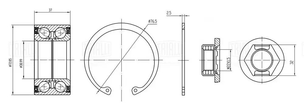Подшипник ступицы передней (подшипник/гайка/кольцо) с ABS CS1070 TRIALLI