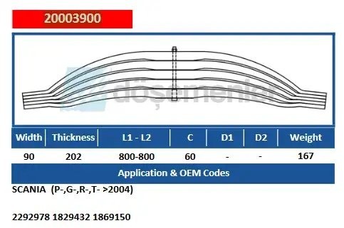 20003900 Рессора задняя 5-ти листовая Scania P/G/R/T/S-Series 20003900 DOSEMENLER