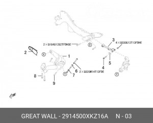 2914500XKZ16A GREAT WALL, РЫЧАГ ЗАДНЕЙ ПОДВЕСКИ ПРАВЫЙ ВЕРХНИЙ, КНР 2914500X 2914500XKZ16A GREAT WALL