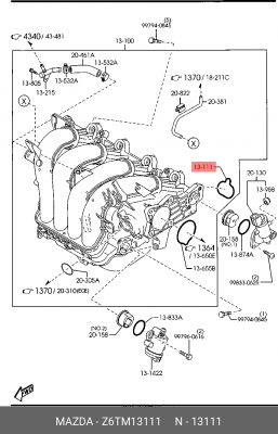 Прокладка коллектора MAZDA 3 (03-) впускного OE Z6TM-13-111 MAZDA
